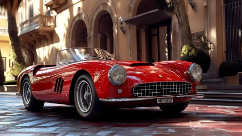 Red vintage roadster displays reflective gloss and precise bodywork