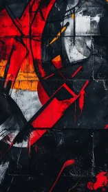 Bold red and orange abstract graffiti on dark wall surface.