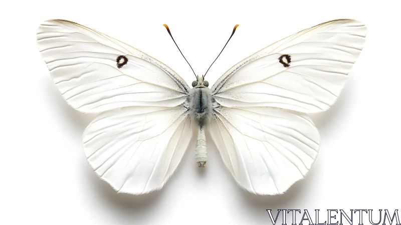 White butterfly with open wings on clean white background.