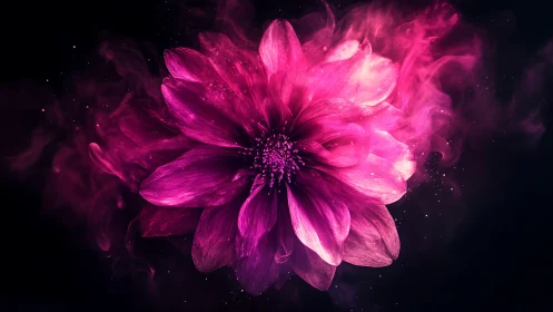 Neon Pink Dahlia Explosion Against Dark Cosmos.