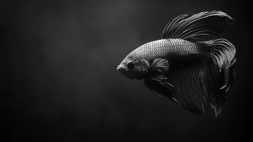 Monochrome betta fish study in high-contrast negative space.