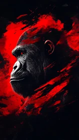 Gorilla profile rendered in high-contrast red and black digital ink