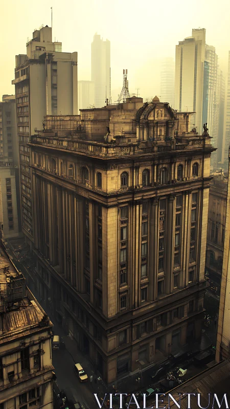 Sunlit old city tower wrapped in dreamy golden haze.