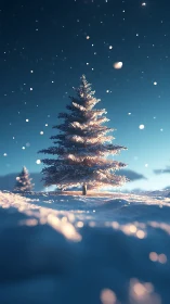 Solitary snow-covered fir rendered in soft cinematic 3D lighting
