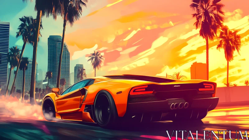 Sunset sprint through neon city streets and waving palms.