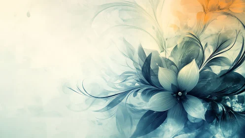 Abstract floral bloom merges cool teal and warm amber light