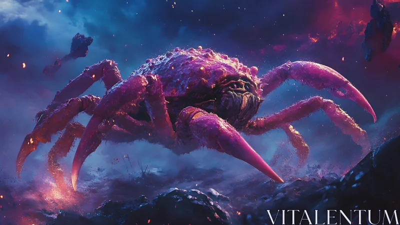 Cosmic Tidewalker Crab Roaming Neon-Streaked Skies.