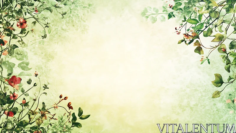 Watercolor floral vines framing soft yellow-green background