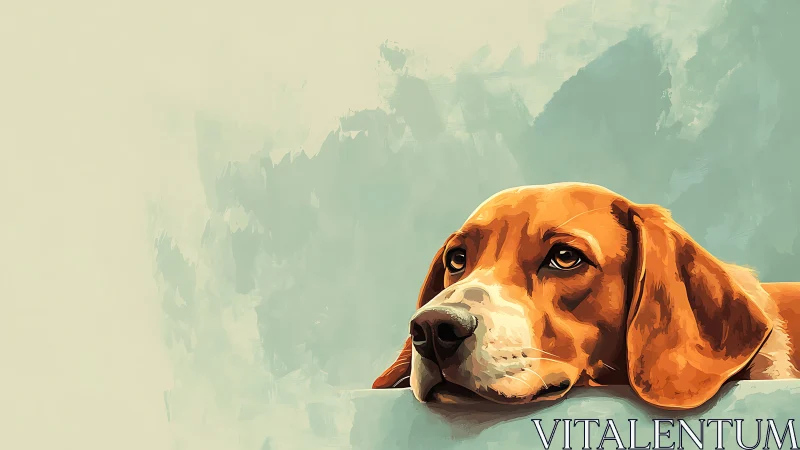 Dreamy beagle daydreams against a soft pastel sky backdrop.