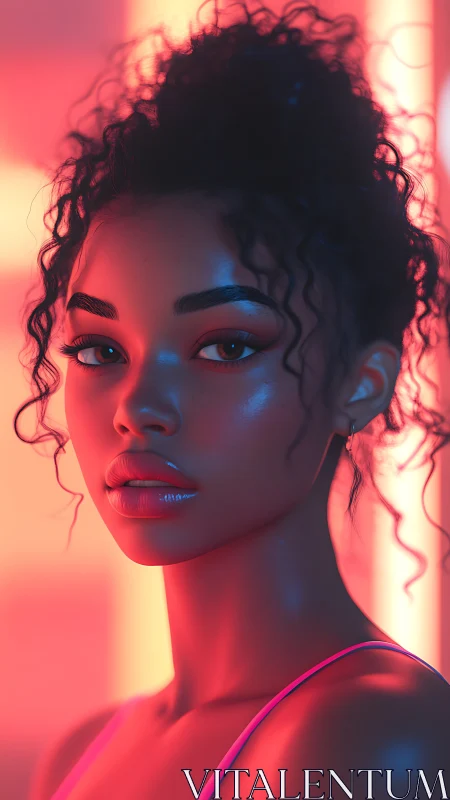 Neon-lit digital portrait captures poised woman in profile glow