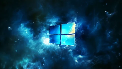 Cosmic window portal glows in a storm of electric nebulae.