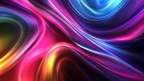 Vivid neon light waves flow across deep abstract gradient space