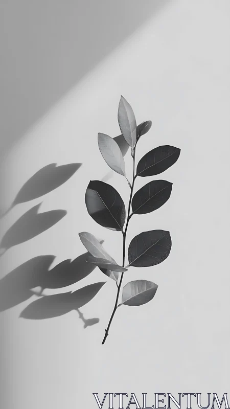 Monochrome botanical stem casting elongated soft shadows