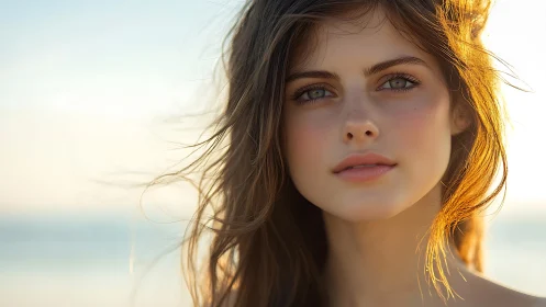 Sunlit beach portrait captures calm, soulful summer gaze