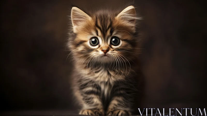 Tabby Kitten Portrait with Luminous Eye Contact.