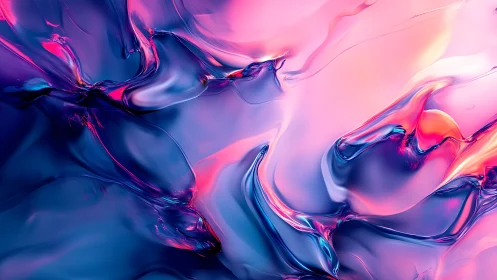 Iridescent neon fluid planes merge in a chromatic abstract composition