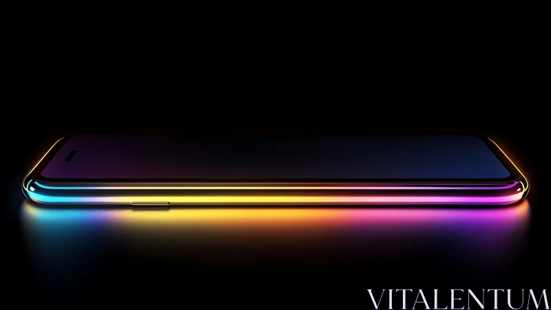Sleek smartphone glows with vibrant neon edge lighting in dark