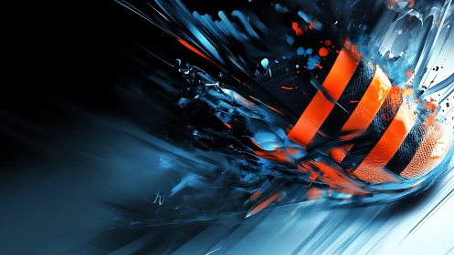 Electric orange stripes racing through frozen blue chaos.