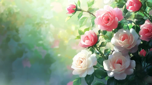 Sunlit Garden Roses in Soft Bloom.