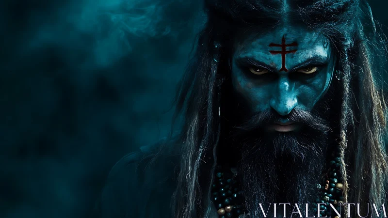 Storm-eyed ash mystic in teal ritual smoke stares back.