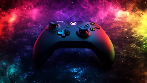 Gaming Controller Against Cosmic Background.