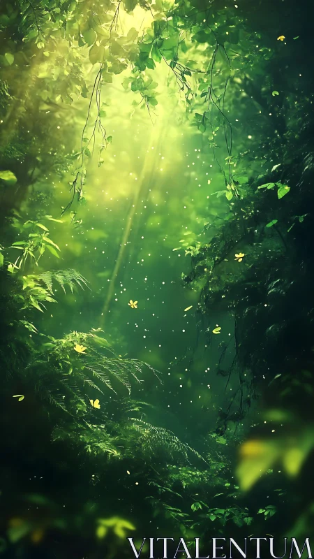 Luminescent Forest Canopy with Volumetric Light Rays and Suspended Particles