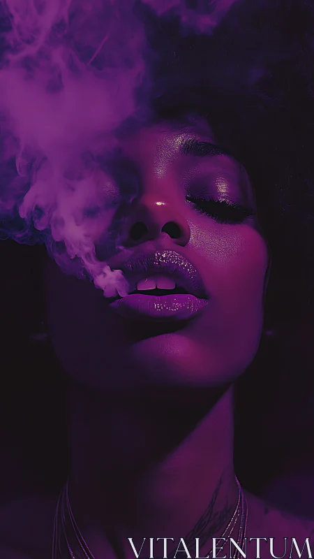Violet haze around sensual portrait in moody neon light.