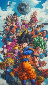 Dragon Ball warriors assemble in layered vertical formation