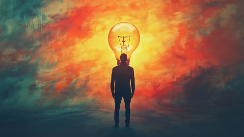 Glow of a new idea surrounding a quiet silhouette.