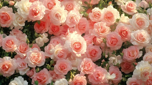 Abundance of Pink and White Roses in Full Bloom.