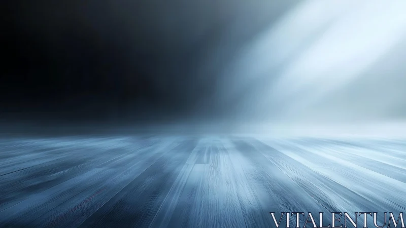 Empty wooden floor with dramatic blue lighting in minimalist style.