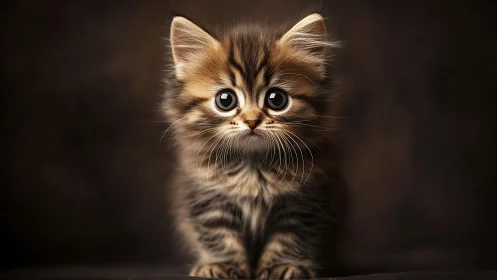 Tabby Kitten Portrait with Luminous Eye Contact.