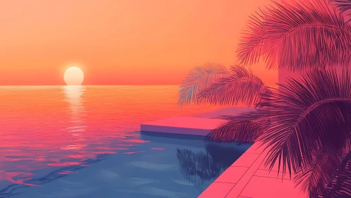 Neon sunset poolside haven with dreamy electric palms.