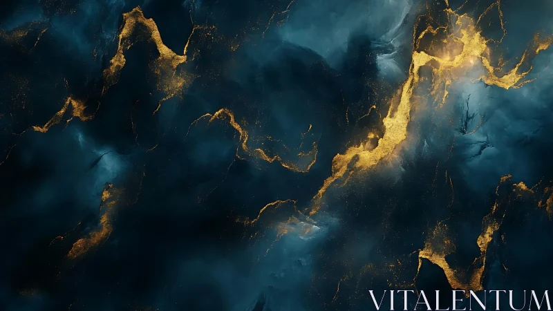 Midnight storm clouds split by molten gold fissures.