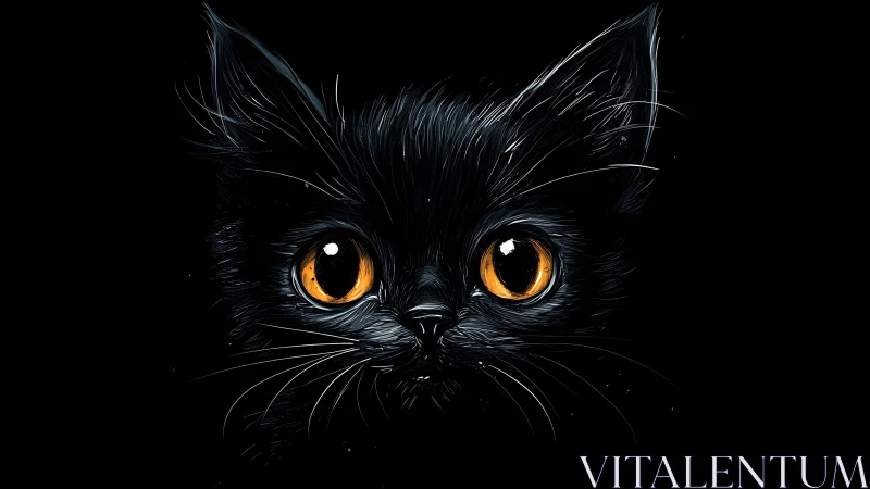 Mesmerizing Cat with Golden Eyes in the Darkness.