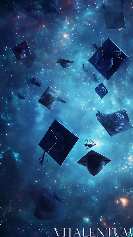 Graduation caps drift as star-bright wishes in midnight cosmos.