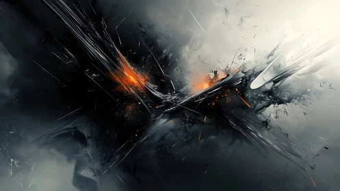 Shattered metallic vortex collides with glowing ember core.