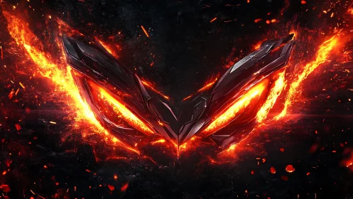 Metallic emblem with molten lava effects on dark background.