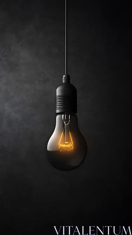 Single glowing bulb hangs against dark textured background