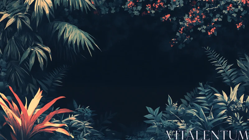 Midnight jungle foliage leans inward to guard a glowing silence