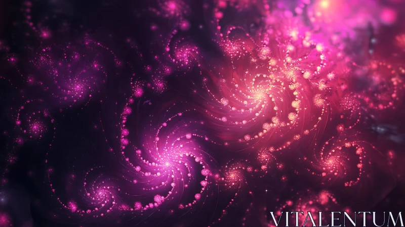 Pink fractal spirals forming luminous abstract nebula field.