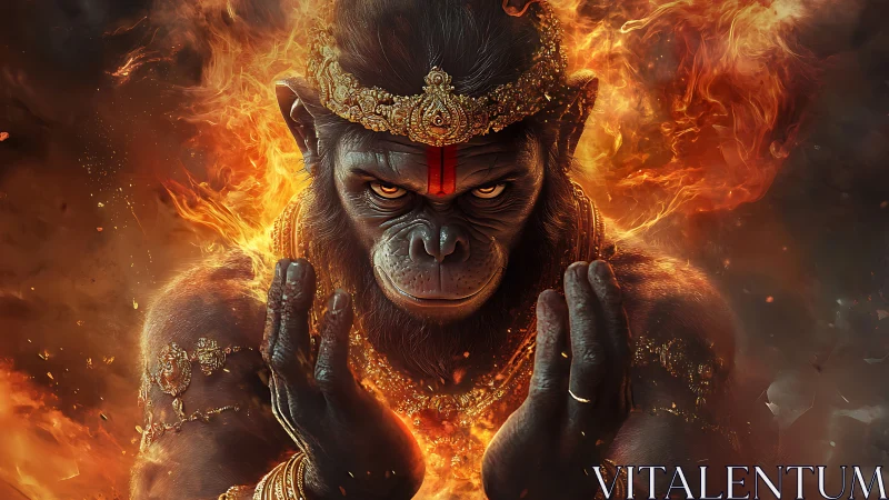 Fire crowned simian warrior summons blazing divine fury.