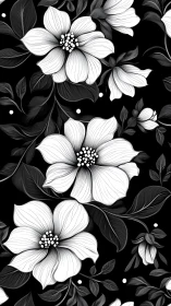Black and White Floral Pattern with Layered Petals.
