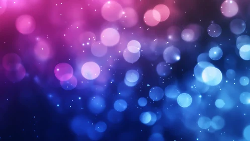 Vibrant bokeh lights in pink and blue gradient, abstract style.