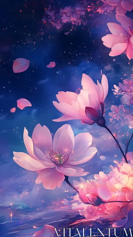 Starlit magnolia blossoms drift softly across a dream sky.