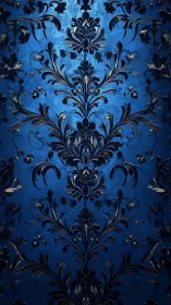 Baroque blue damask pattern with ornate floral scrolls.