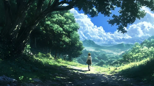 Quiet forest path opening onto a bright, hopeful valley.