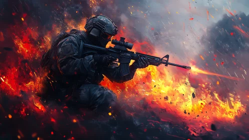 Fireline phantom soldier carving light through chaos.