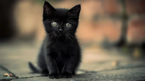 Adorable Black Kitten with Striking Green Eyes.