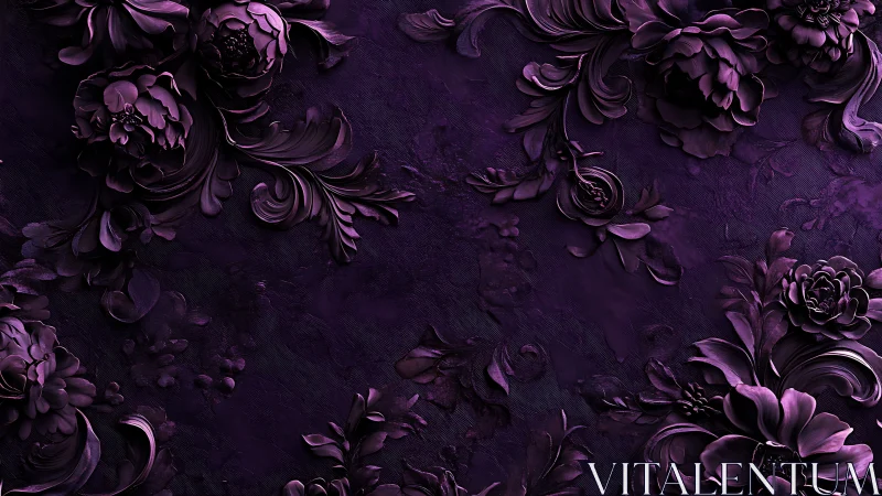 Deep Purple Floral Ornament Against Dark Textured Background.